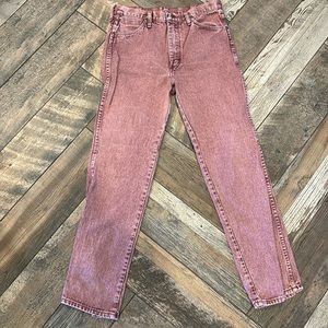 Vintage 90s Wrangler Maroon Plum Overdyed Cowboy Cut Acid Wash Jeans 33x32